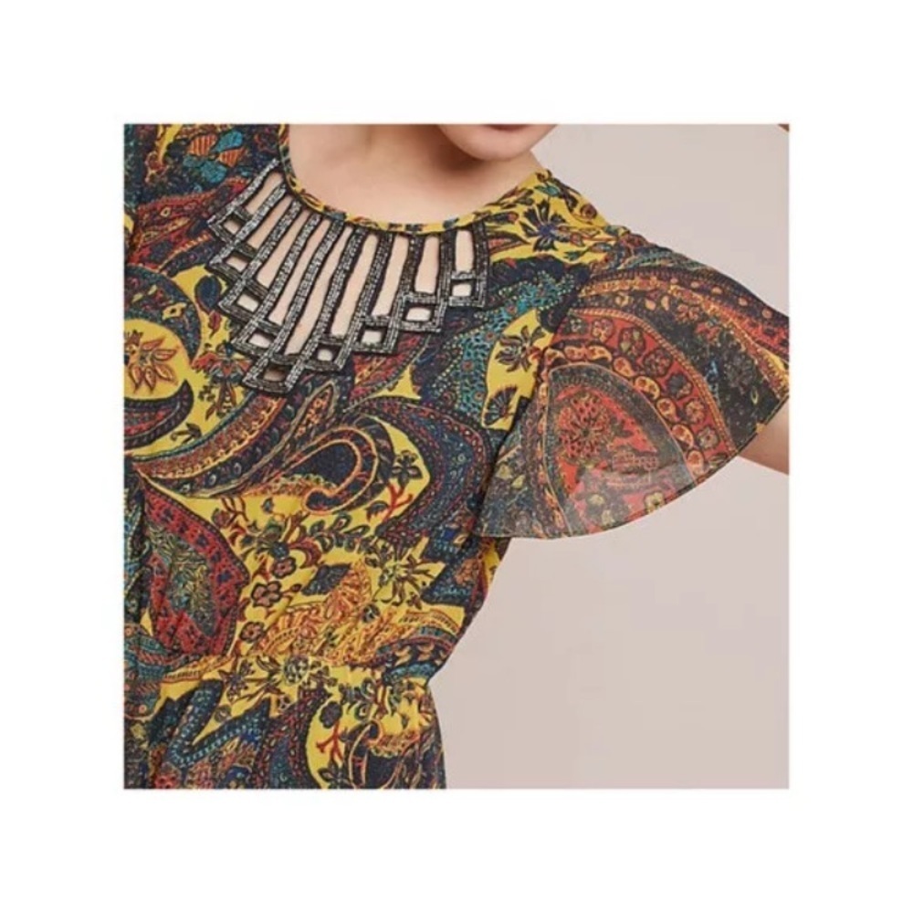 Anthropologie Ranna Gill Yellow Georgie‎ Embroidered Paisley Jumpsuit NWT size 6 - Picture 5 of 15
